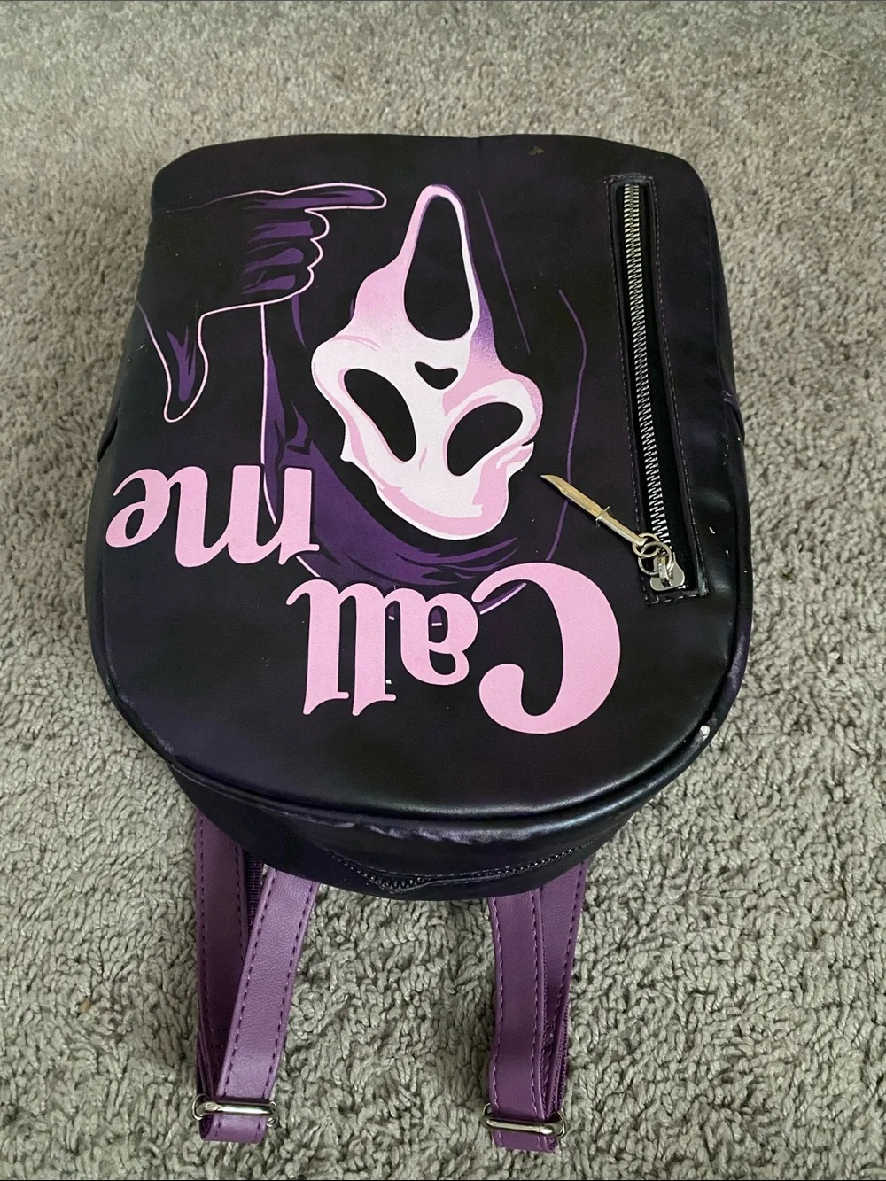 Scream Call Me' Ghost Print Mini Backpack - Purple/Pink
